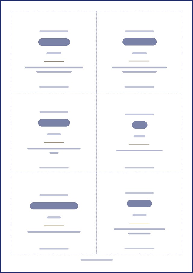 Aperçu d’une page de badges, texte masqué