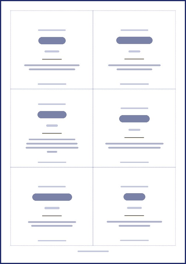 Aperçu d’une page de badges, texte masqué