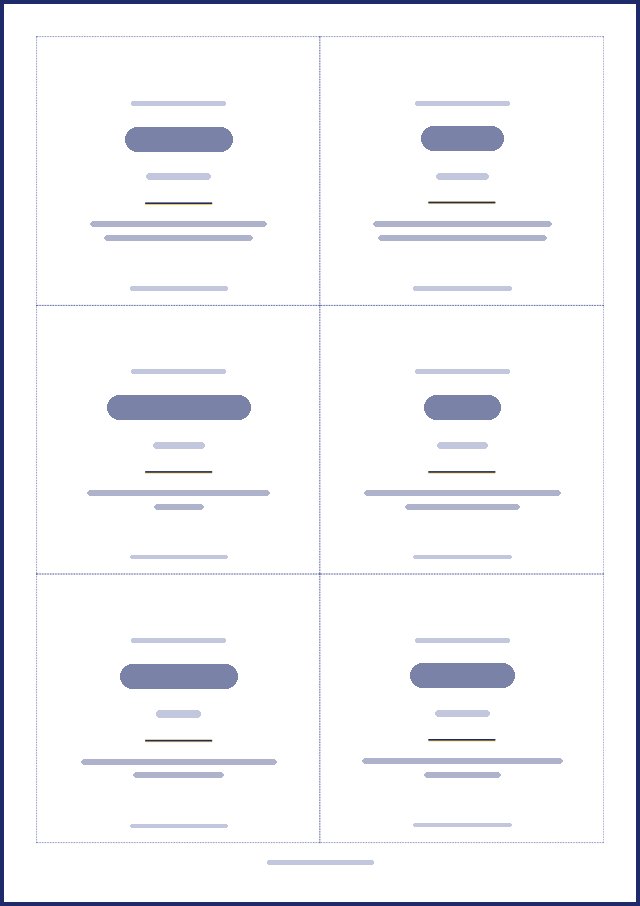 Aperçu d’une page de badges, texte masqué