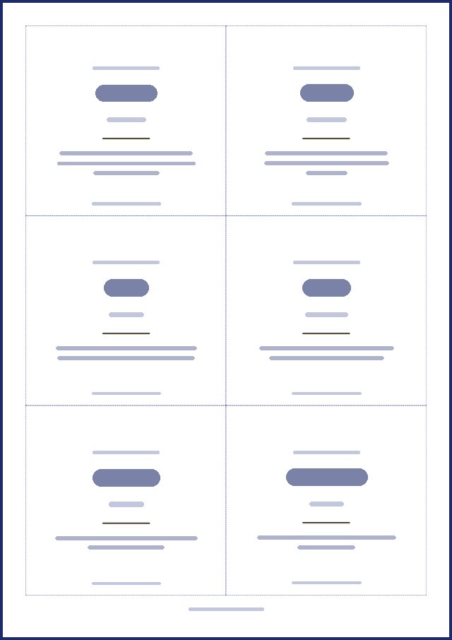 Aperçu d’une page de badges, texte masqué