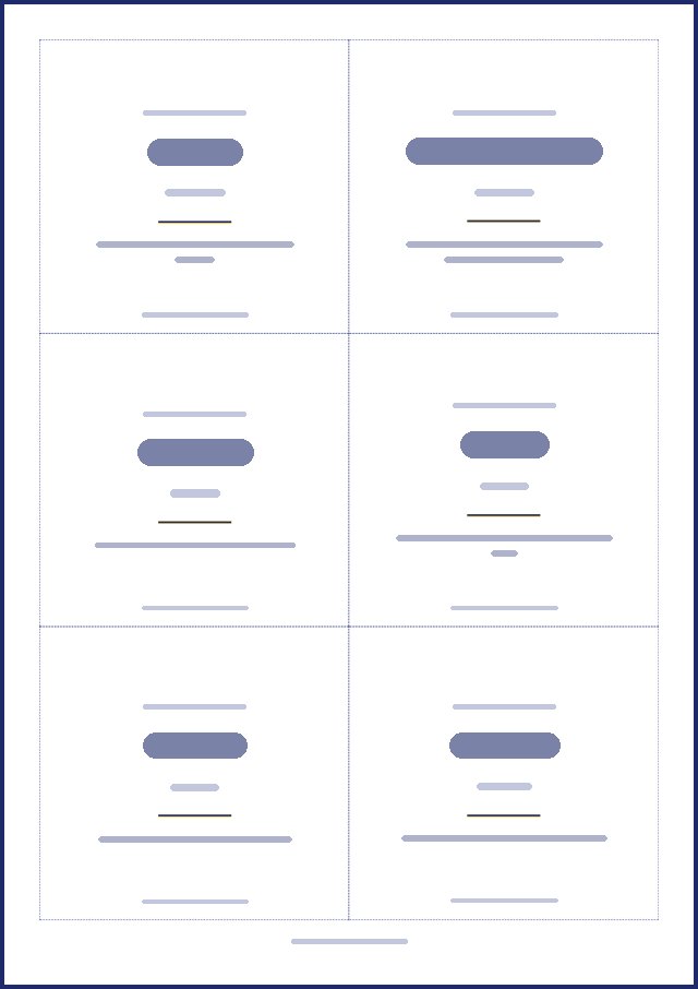 Aperçu d’une page de badges, texte masqué