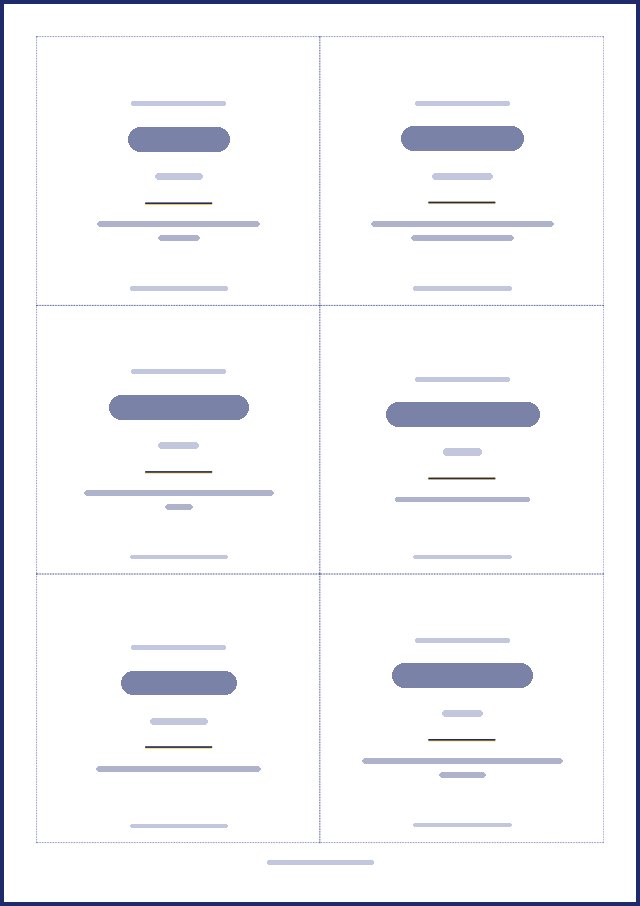 Aperçu d’une page de badges, texte masqué