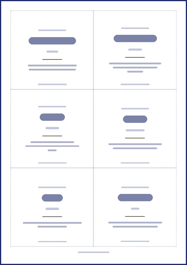 Aperçu d’une page de badges, texte masqué